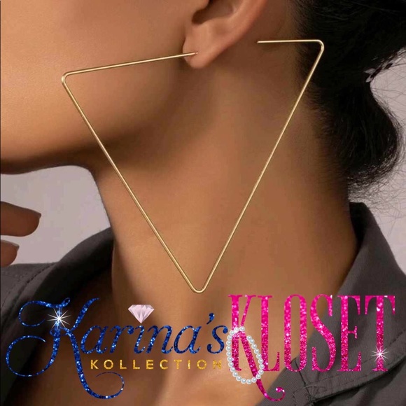 Triangle Trios Earrings, Large Hoop Earrings, Gold, Big Hoop, Oversized Earrings - Picture 1 of 4